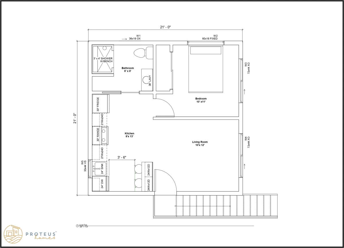 One Bedroom Above Garage - 441 SQ FT - Proteus Homes ADU floor plan