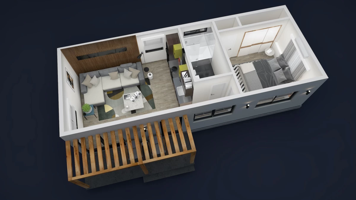 One Bedroom linear – 497 sq ft - Proteus Homes ADU floor plan