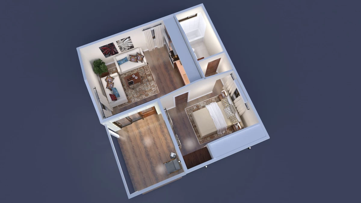 One Bedroom offset – 497 sq ft - Proteus Homes ADU floor plan